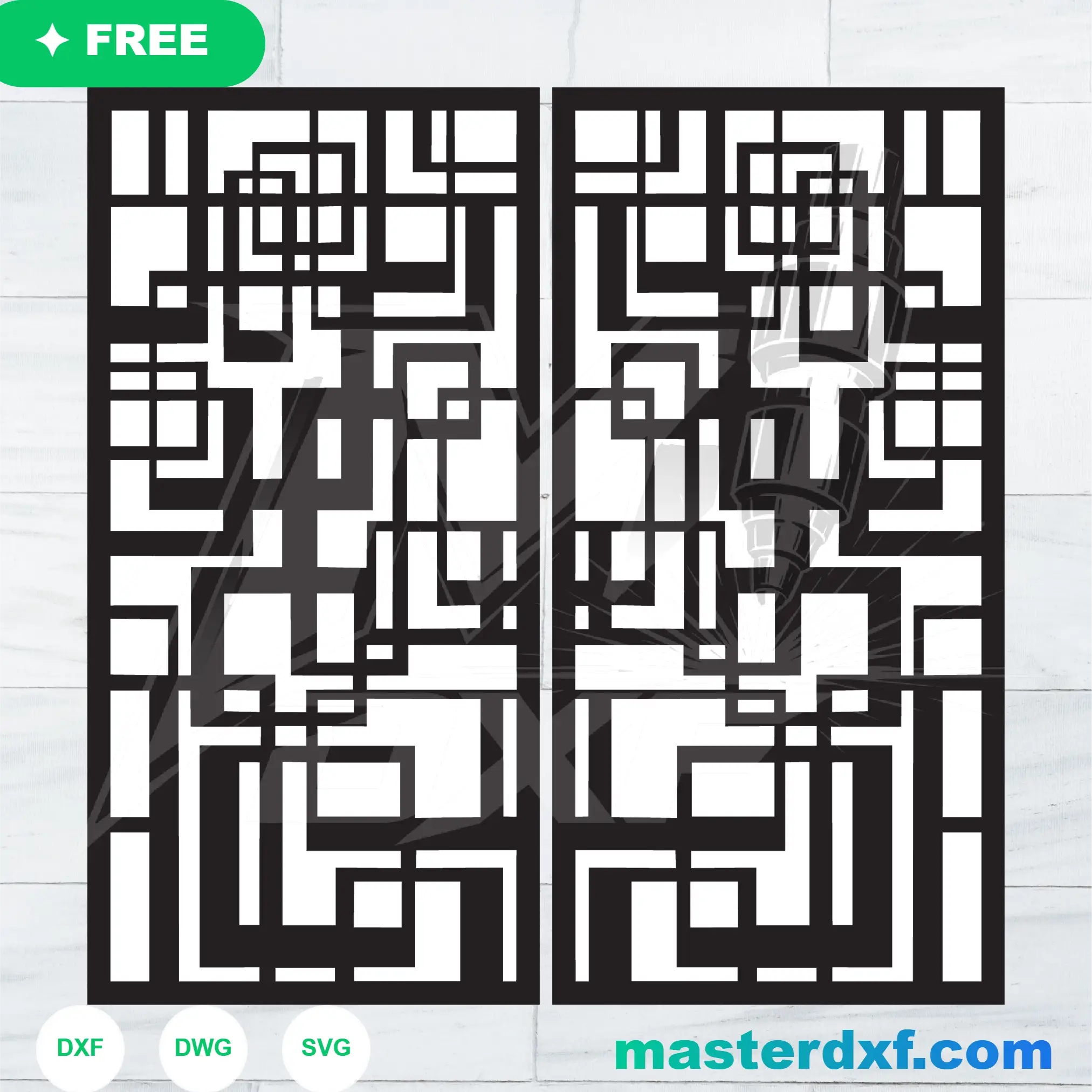 Geometric Mondrian-Style Asymmetric Rectangular Grid Gate File DXF File